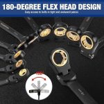 WORKPRO 22-piece Ratcheting Wrench Set with 180° Flex Head, Anti-Slip Tooth, Combination Wrench Sets with Organizer Box, Metric 6-18mm & SAE 1/4-3/4", Black Electrophoretic Coating - Image 2
